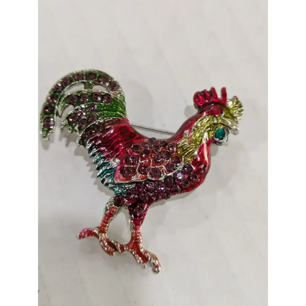 Rooster Colorful Crystal‎ Rhinestones & Enamel Brooch Pin